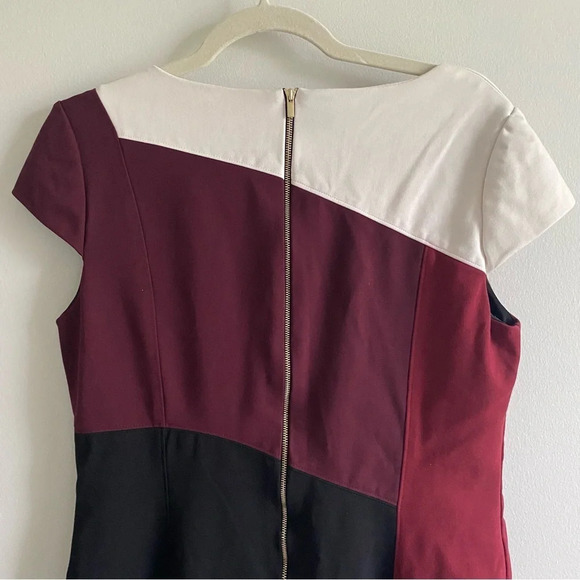 WHITE House Black Market Black and Maroon/Burgundy Scoop Neck Dress Size 12 - Picture 7 of 13